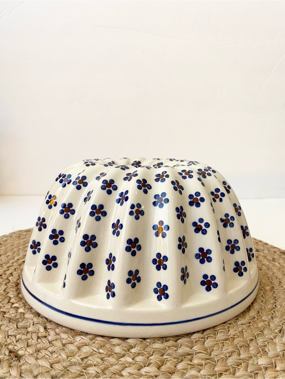 POLISH POTTERY Hand-Painted Ceramic Bundt Mold in Traditional Floral Print